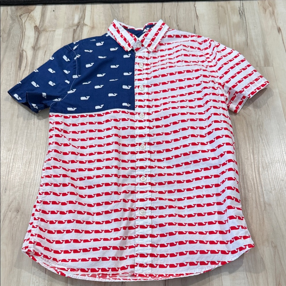 Vineyard Vines Red and Blue Whale Print Shirt